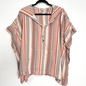 Sundance Beach Path Stripes Cover Up Hoodie‎ Kimono Women's Medium Orange Boho